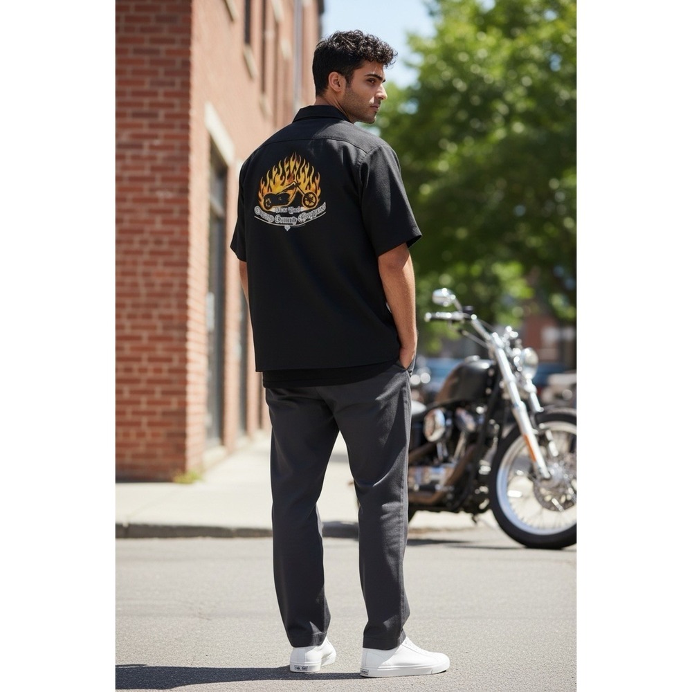 Orange County Choppers OCC Button Up Shirt Black Flame Graphic L‎